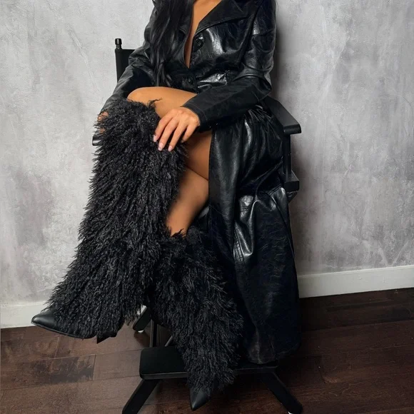 Fashion Nova Black Furry Heeled Boots - Picture 2 of 3